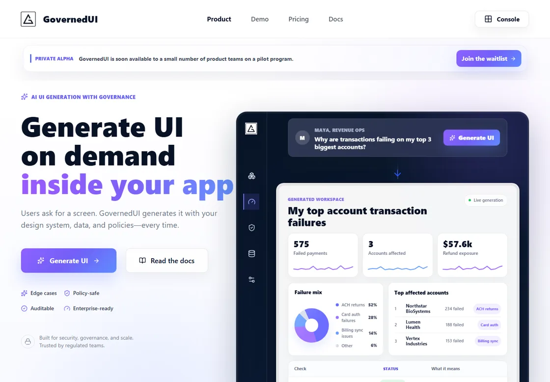 GovernedUI product interface preview